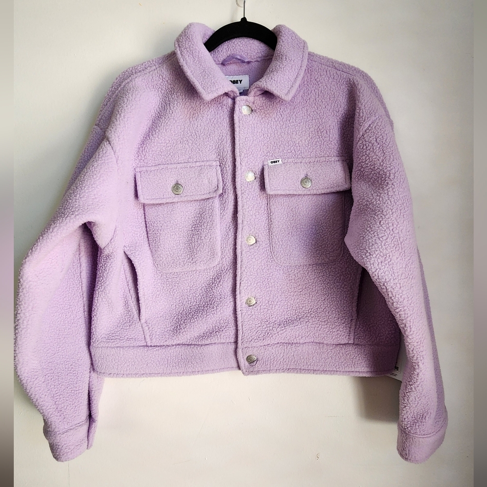NWT OBEY Melanie Fleece Trucket Jacket Size M in Purple Rose